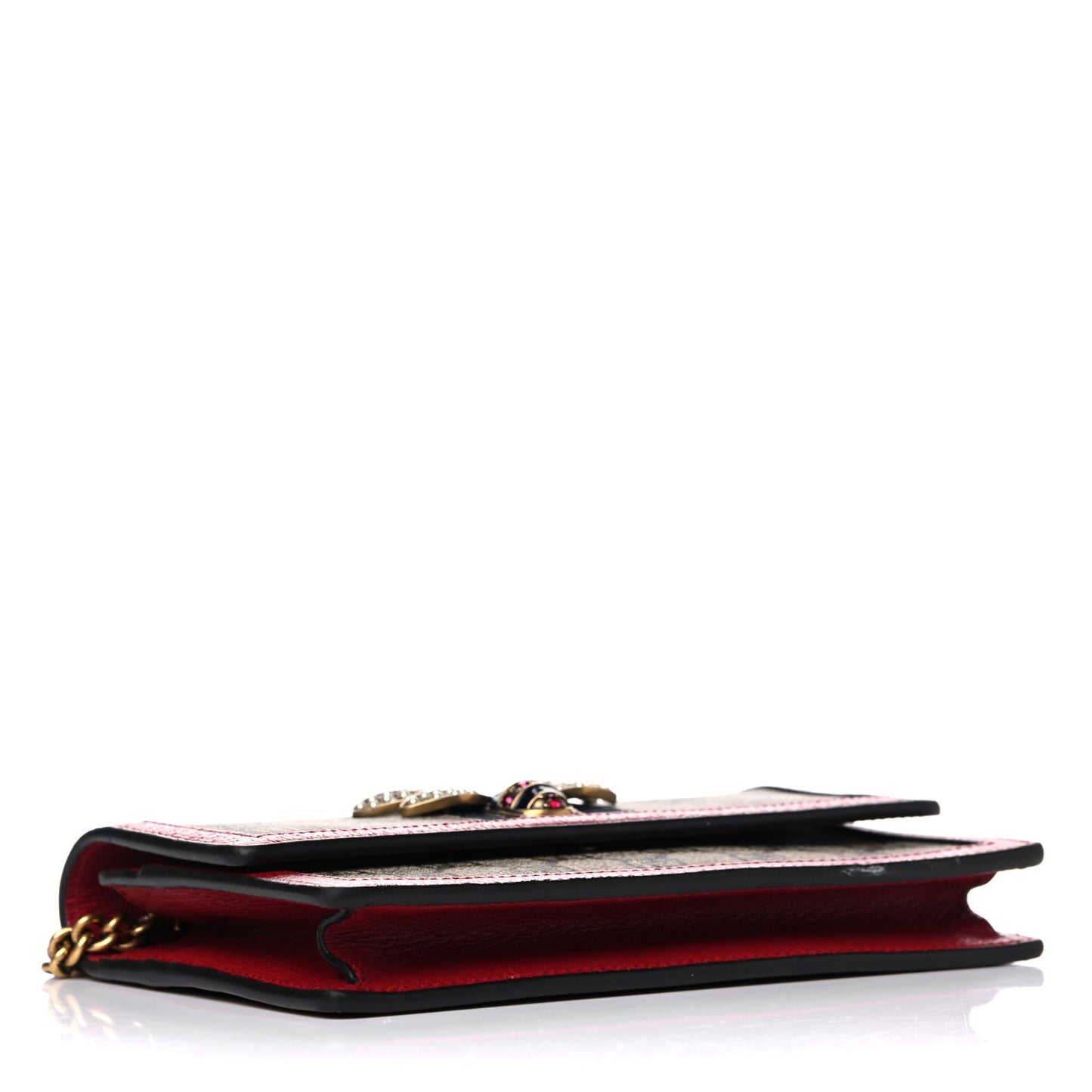 GG Supreme Monogram Web Queen Margaret Chain Wallet Red