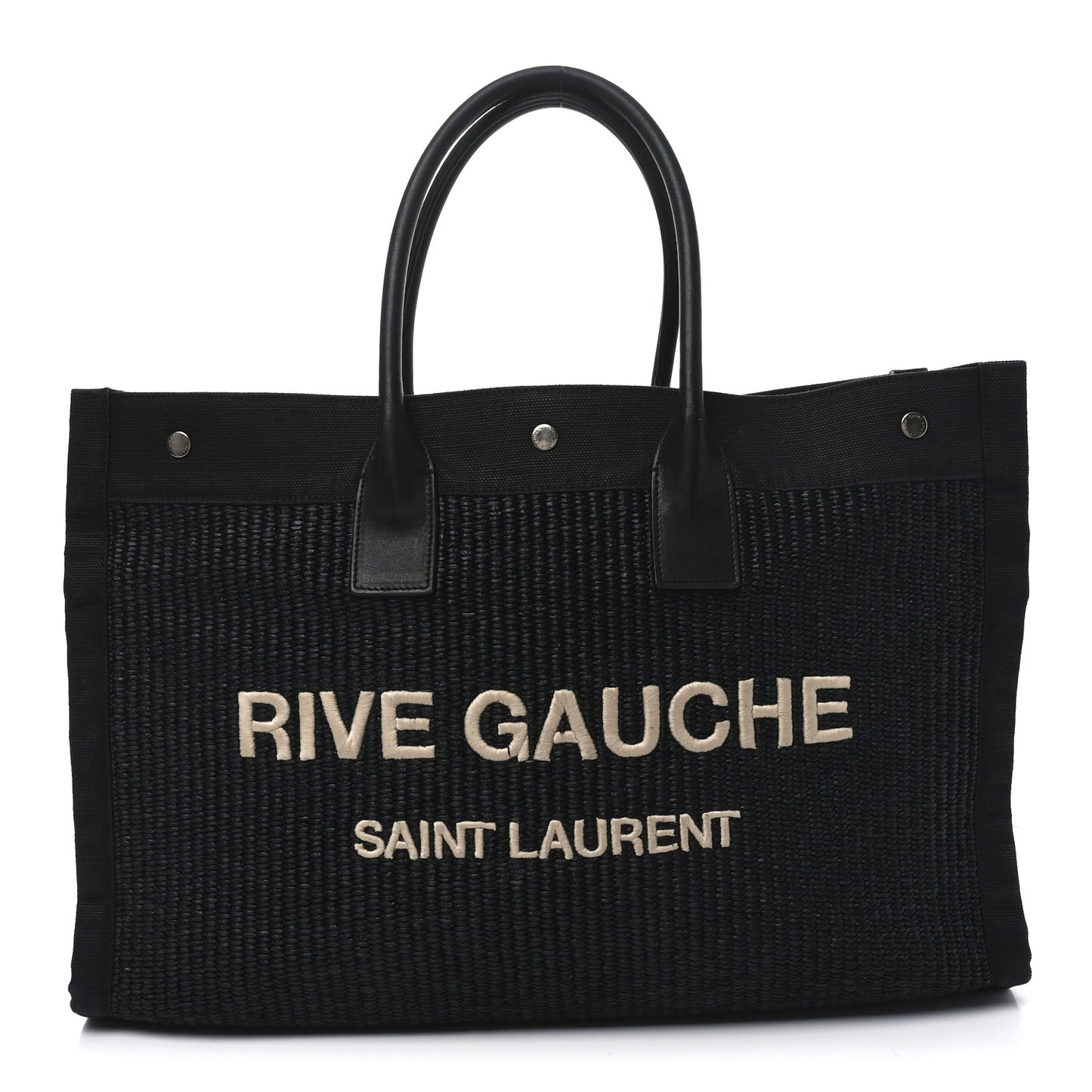 Raffia Linen Calfskin Rive Gauche Tote Black