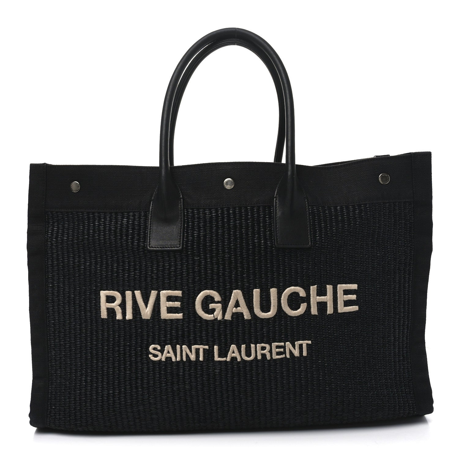 Saint Laurent Raffia Linen Calfskin Rive Gauche Tote Black 1 of 10