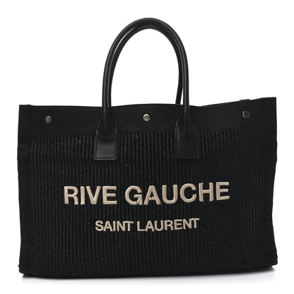 Saint Laurent Raffia Linen Calfskin Rive Gauche Tote Black 1 of 10