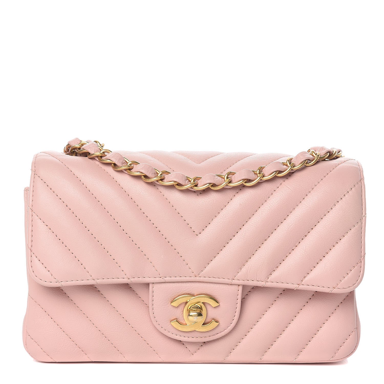 Chanel Calfskin Chevron Quilted Mini Rectangular Flap Light Pink 1 of 11