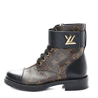 Louis Vuitton Calfskin Monogram Wonderland Flat Ranger Boots 38 Black 1 of 10