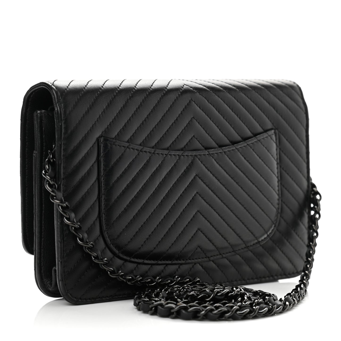Lambskin Chevron Quilted Wallet On Chain WOC So Black