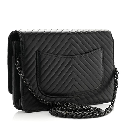 Chanel Lambskin Chevron Quilted Wallet On Chain WOC So Black 3 of 14