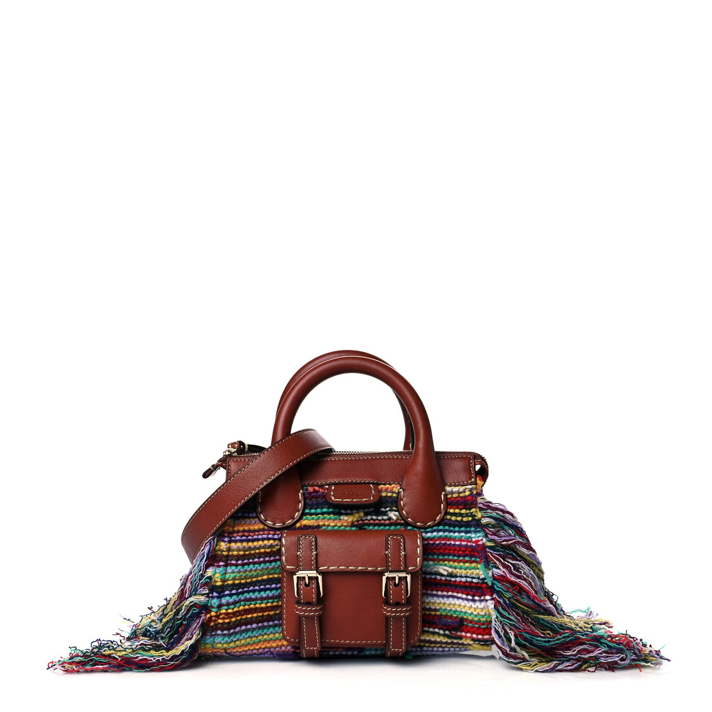 Calfskin Cashmere Knit Fringe Mini Edith Tote Multicolor