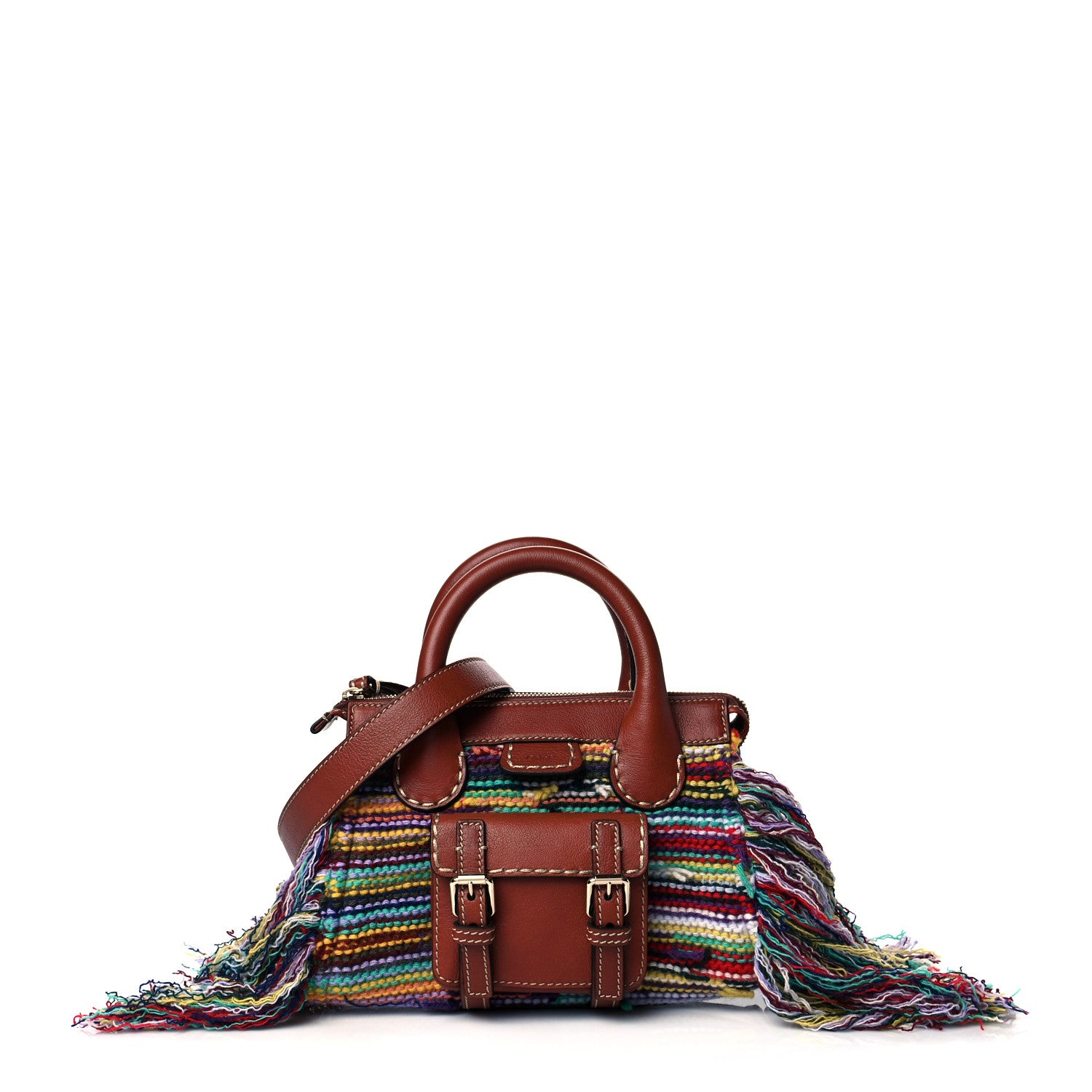 Chloe Calfskin Cashmere Knit Fringe Mini Edith Tote Multicolor 1 of 9