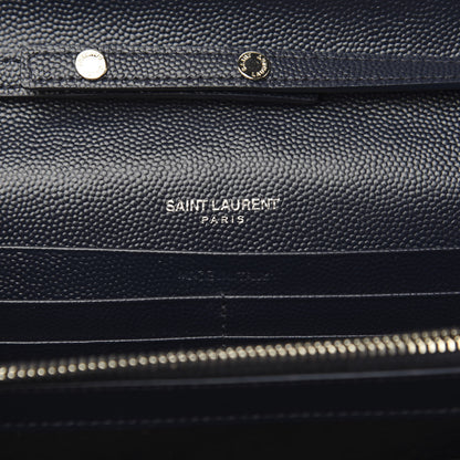Saint Laurent Grain De Poudre Matelasse Chevron Monogram Chain Wallet Deep Marine 6 of 8