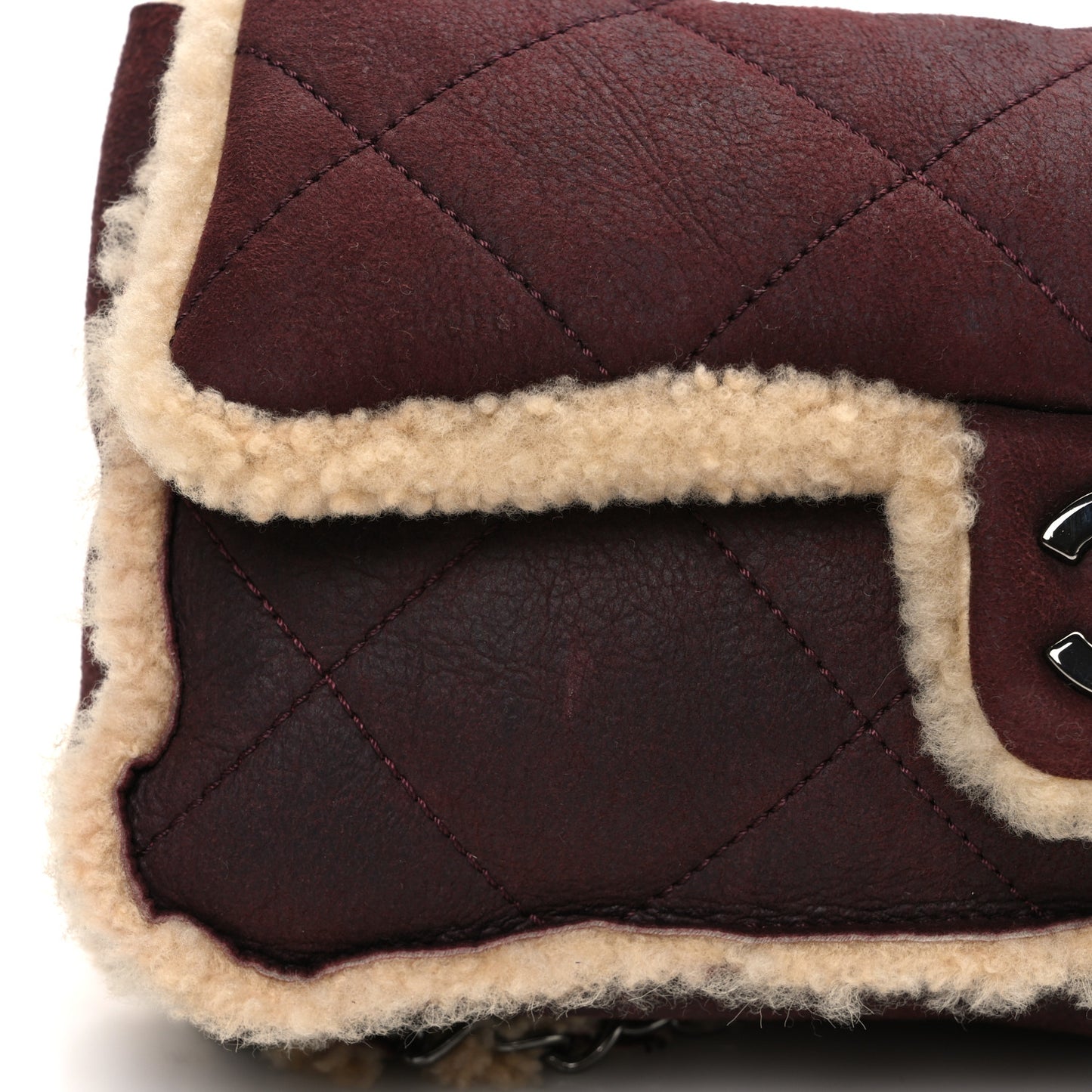 Shearling Quilted Medium Single Flap Bordeaux