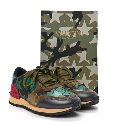 Valentino Garavani Nappa Suede Camouflage Womens Rockrunner Sneakers 35 Green Red Multicolor 8 of 8