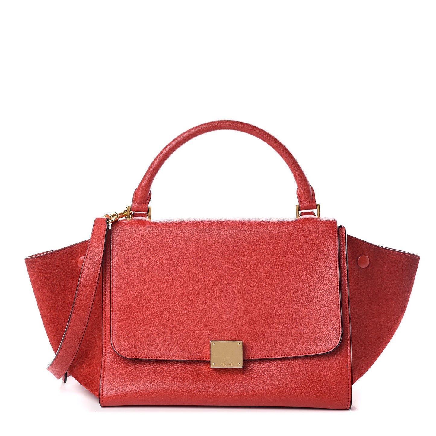 Drummed Calfskin Suede Small Trapeze Coquelicot