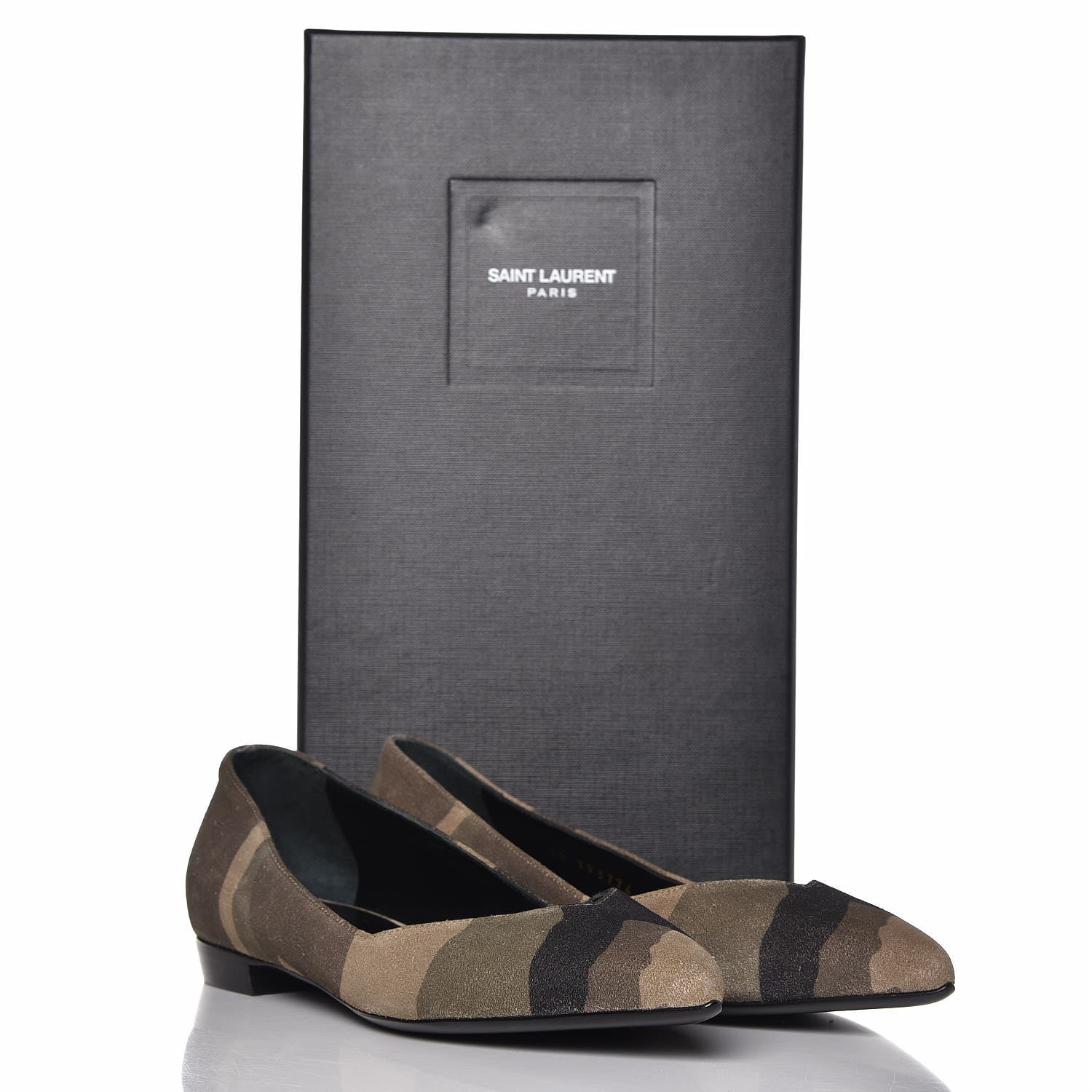 Saint Laurent Suede Camouflage Print Paris 10 Decolete Ballerina Flats 36 Green 16 of 16