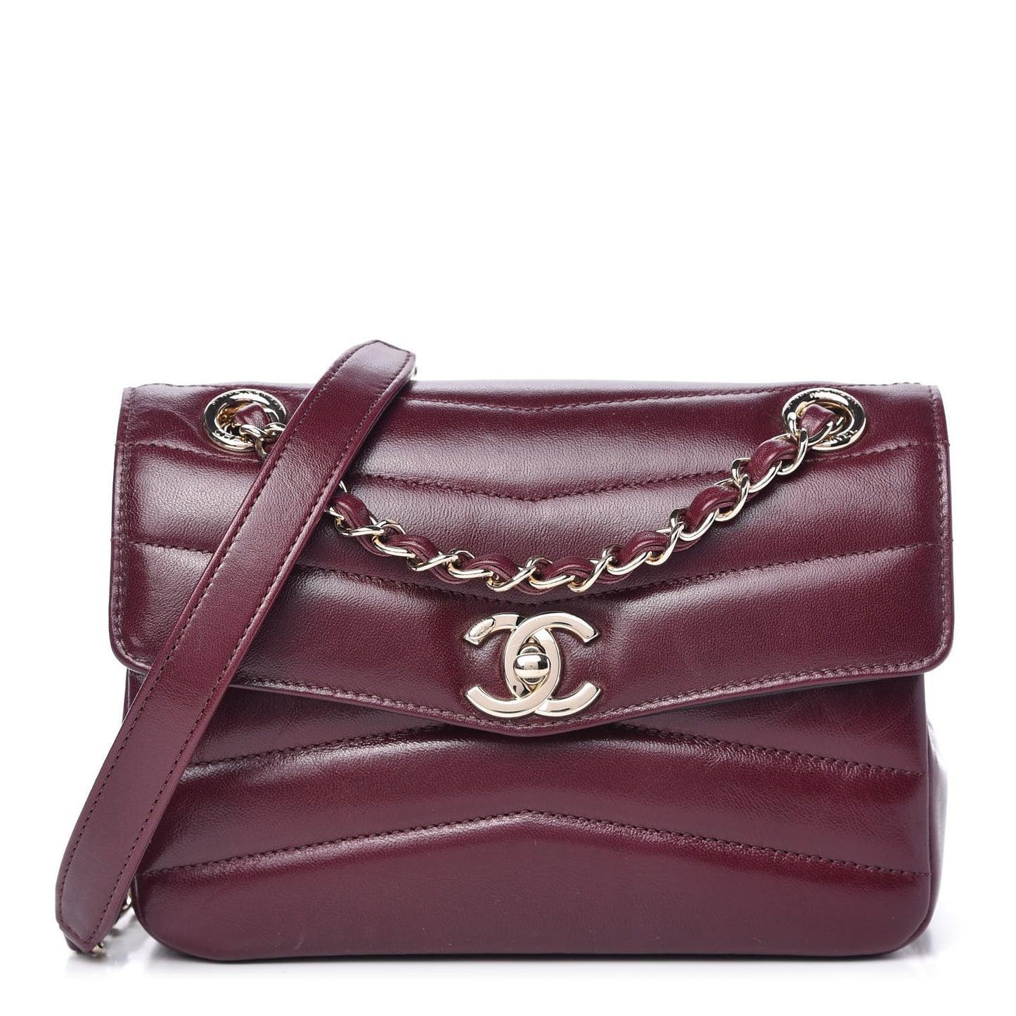 Shiny Lambskin Quilted Small Chevron Miroir Burgundy