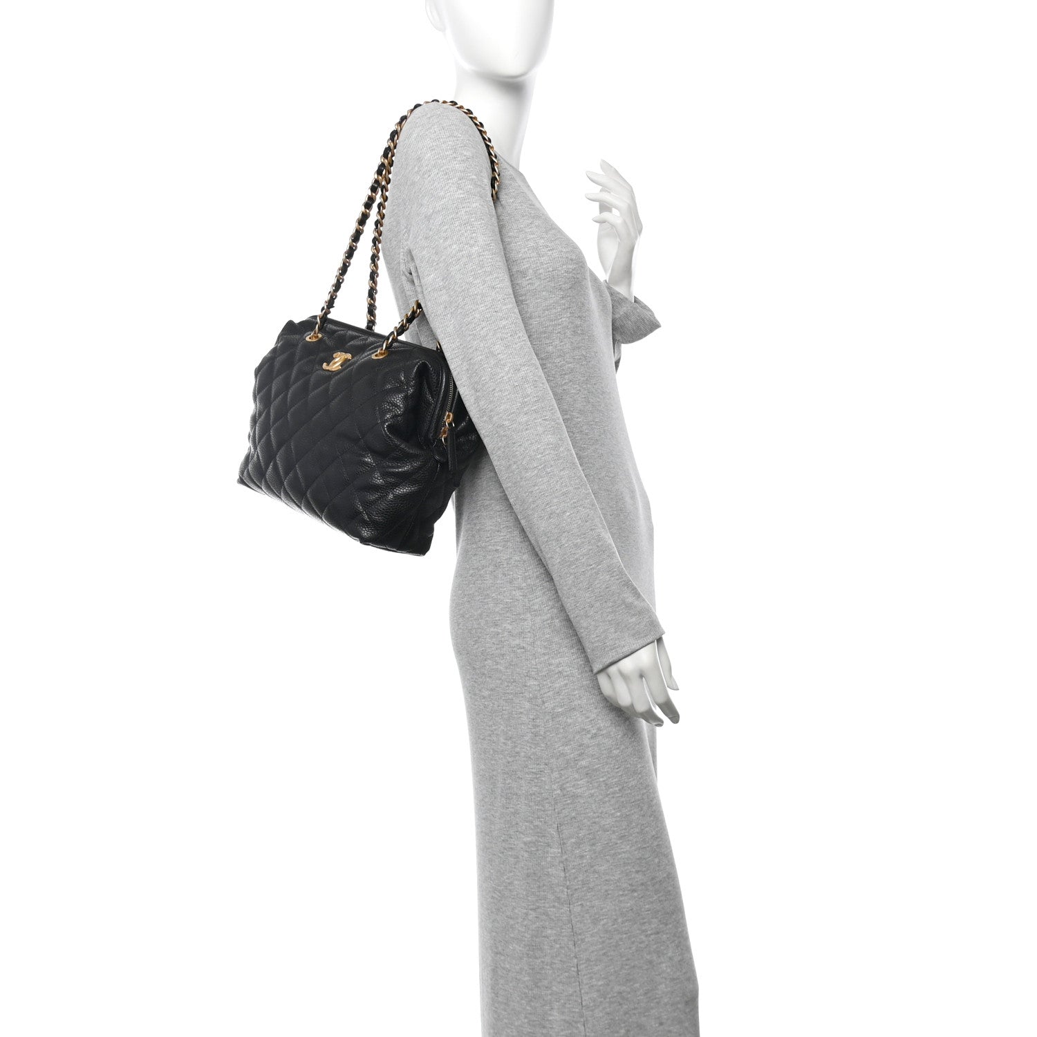 Chanel Shiny Caviar Quilted Large Bowling Bag Black 2 of 10