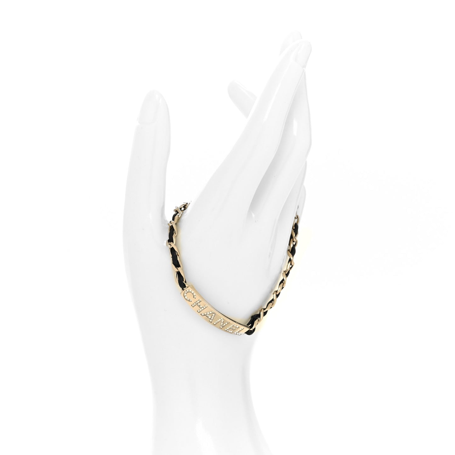 Metal Lambskin Crystal Sergeant Chanel Bracelet Gold