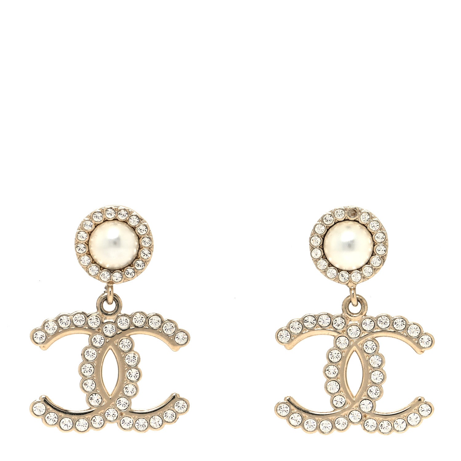 Chanel Crystal Pearl Bow-tiful CC Drop Earrings Gold 1 of 5