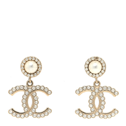 Chanel Crystal Pearl Bow-tiful CC Drop Earrings Gold 1 of 5