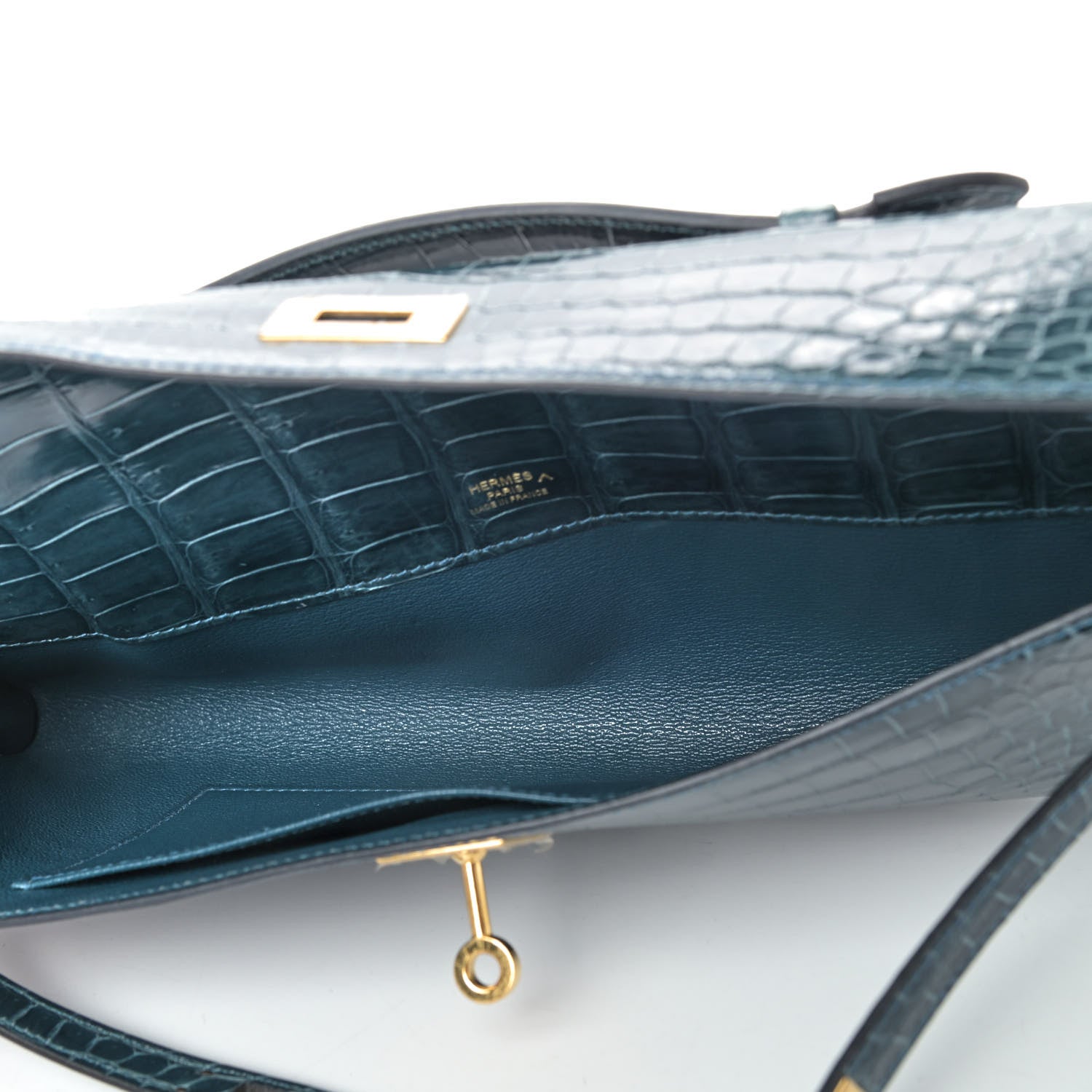 Hermes Shiny Porosus Crocodile Kelly Cut Pochette Colvert 11 of 23