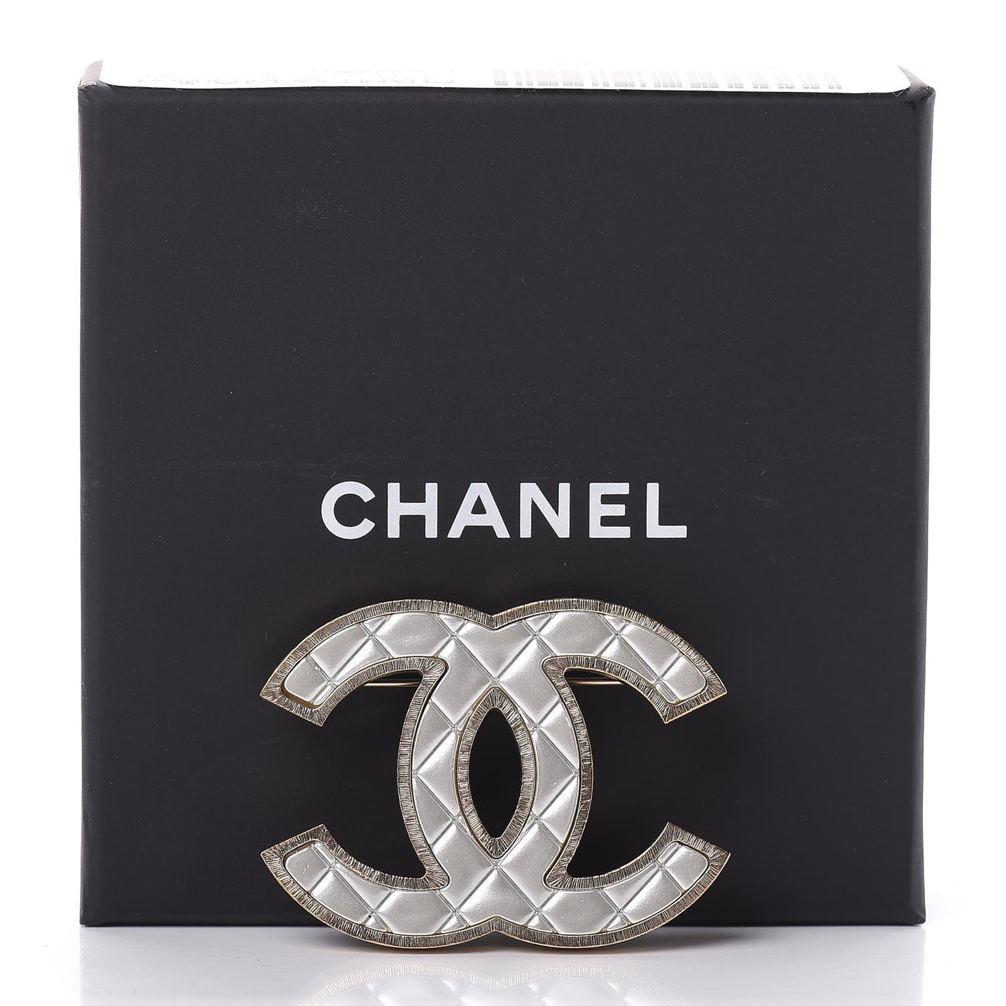 Metal Quilted CC Brooch Silver Gold