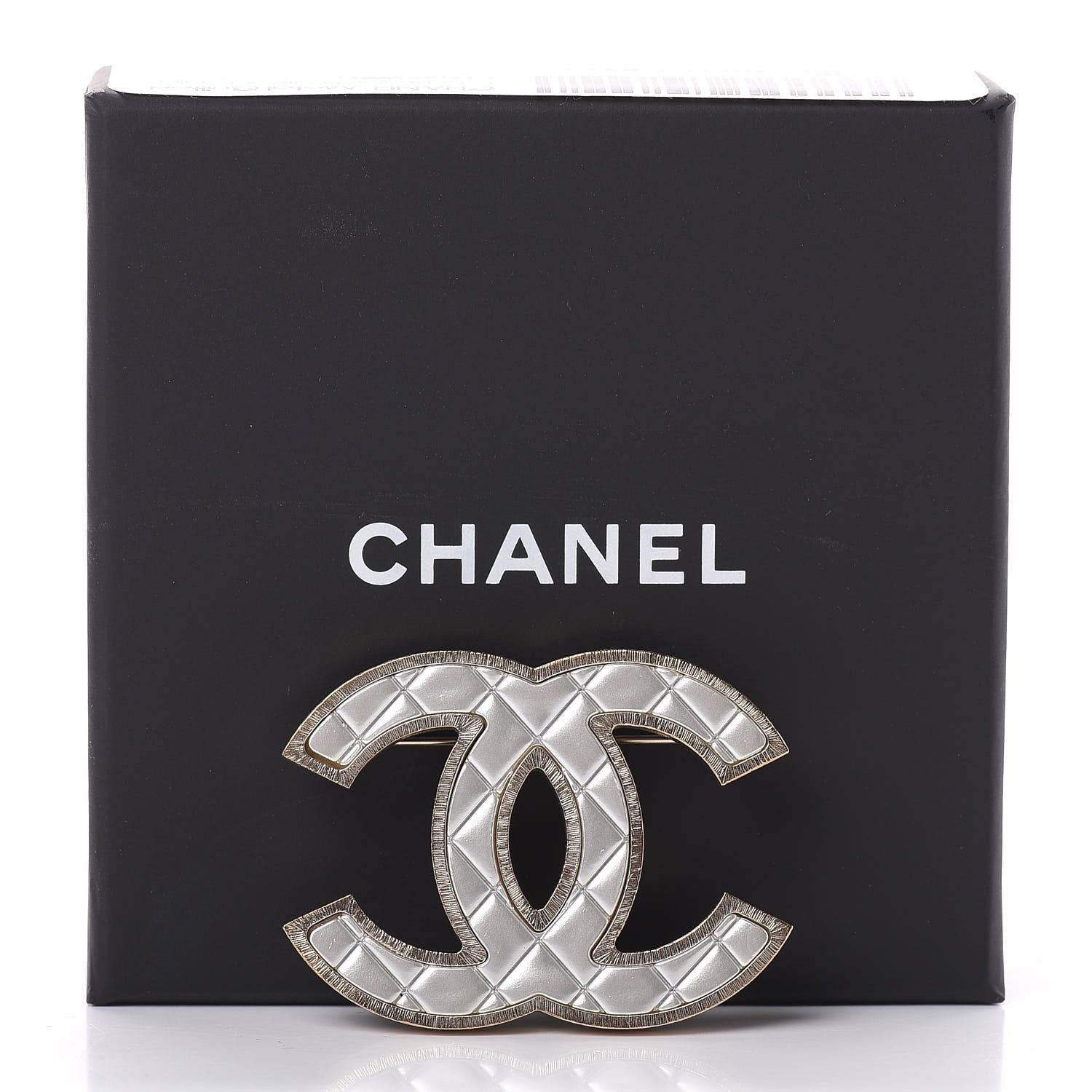 Chanel Metal Quilted CC Brooch Silver Gold 4 of 4