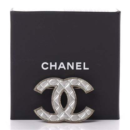 Chanel Metal Quilted CC Brooch Silver Gold 4 of 4