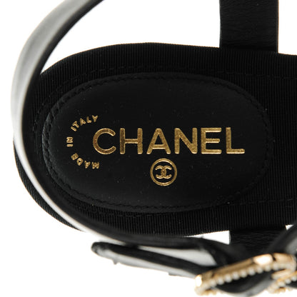 Chanel Grosgrain Pearl Sandals 37.5 Black 7 of 7