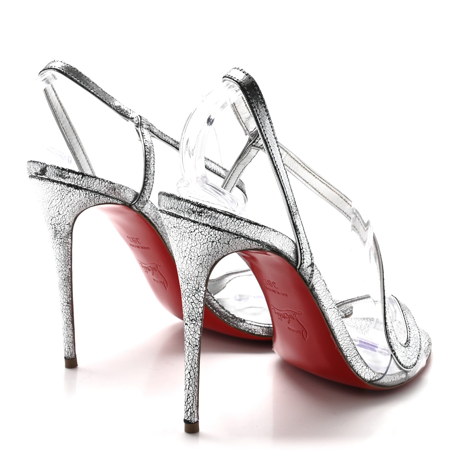Christian Louboutin Laminato Manoir PVC Rosalie 100 Sandals 39.5 Silver 5 of 9