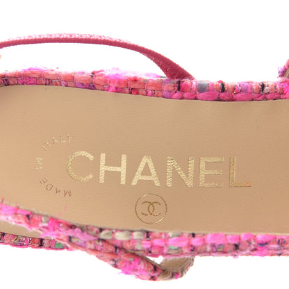 Chanel Tweed Grosgrain Cap Toe CC Slingback Pumps 39 Pink Black 8 of 11