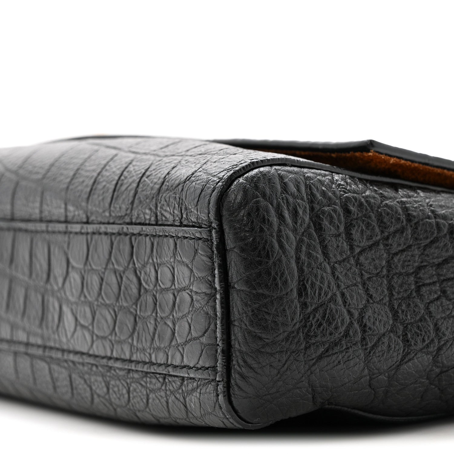 Saint Laurent Calfskin Crocodile Embossed Suede Medium Reversible Monogram Kate Satchel Military Taupe 10 of 12