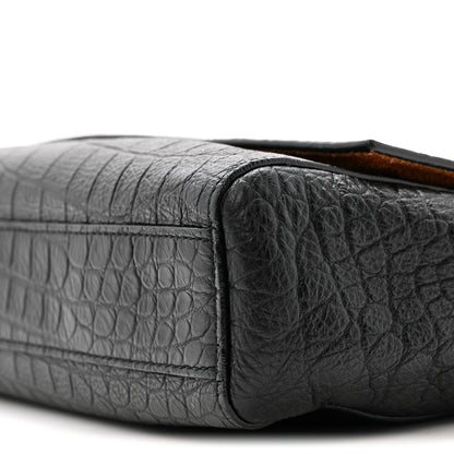Saint Laurent Calfskin Crocodile Embossed Suede Medium Reversible Monogram Kate Satchel Military Taupe 10 of 12