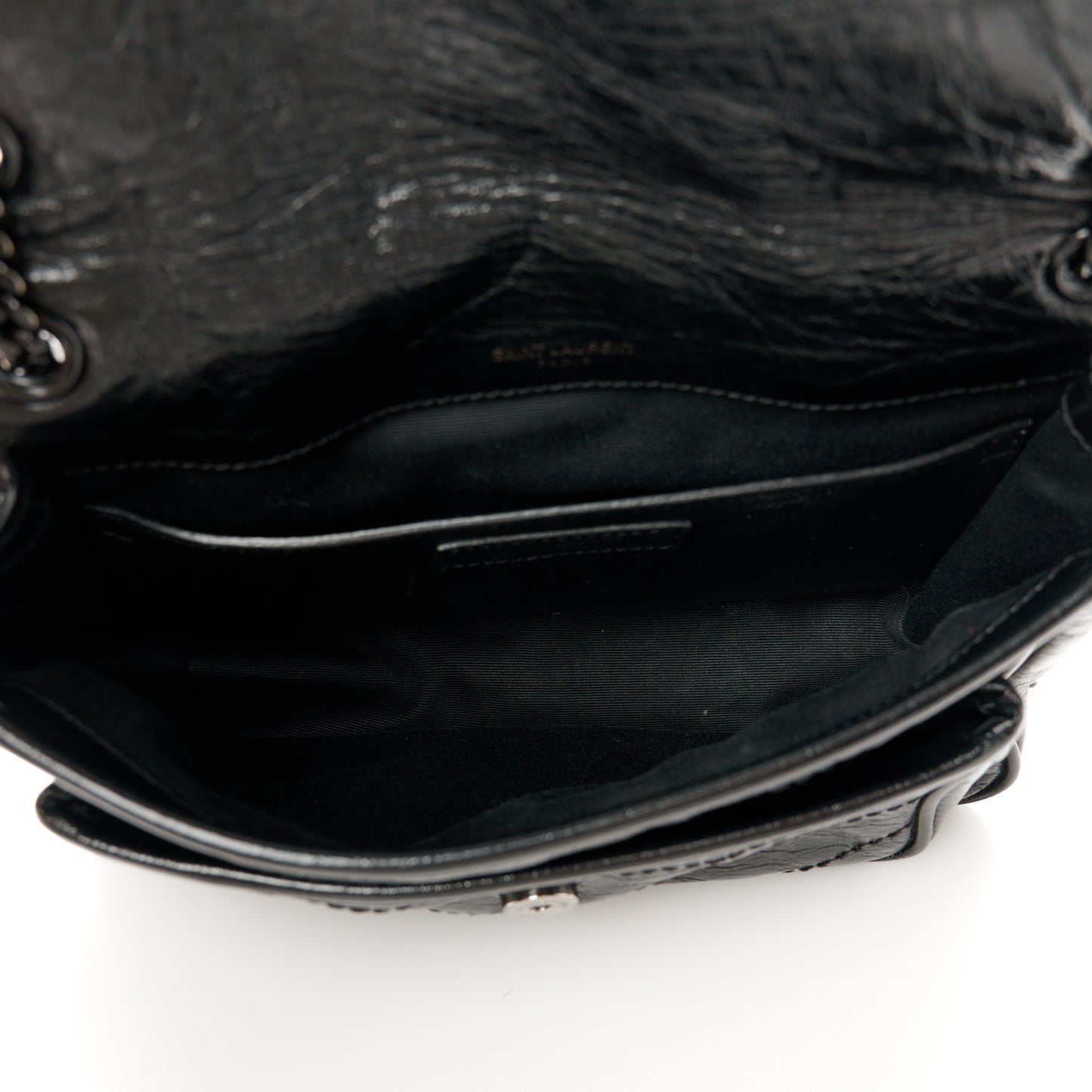 Crinkled Calfskin Matelasse Monogram Baby Niki Chain Satchel Black