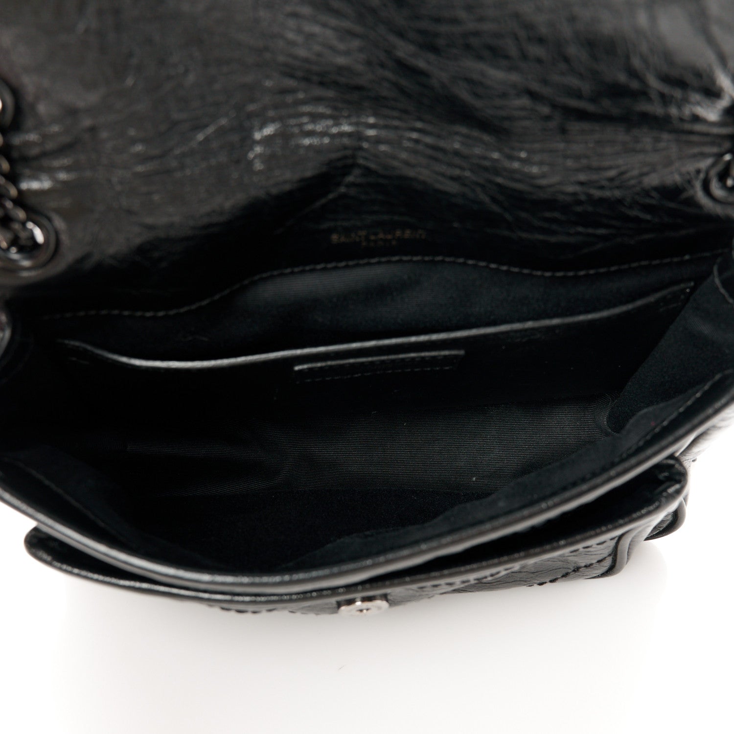Saint Laurent Crinkled Calfskin Matelasse Monogram Baby Niki Chain Satchel Black 5 of 11