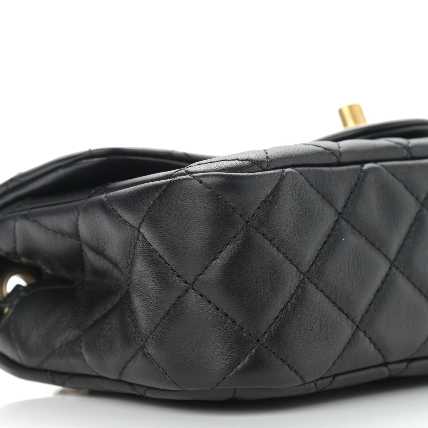 Lambskin Quilted Mini Rectangular Pearl Crush Flap Black