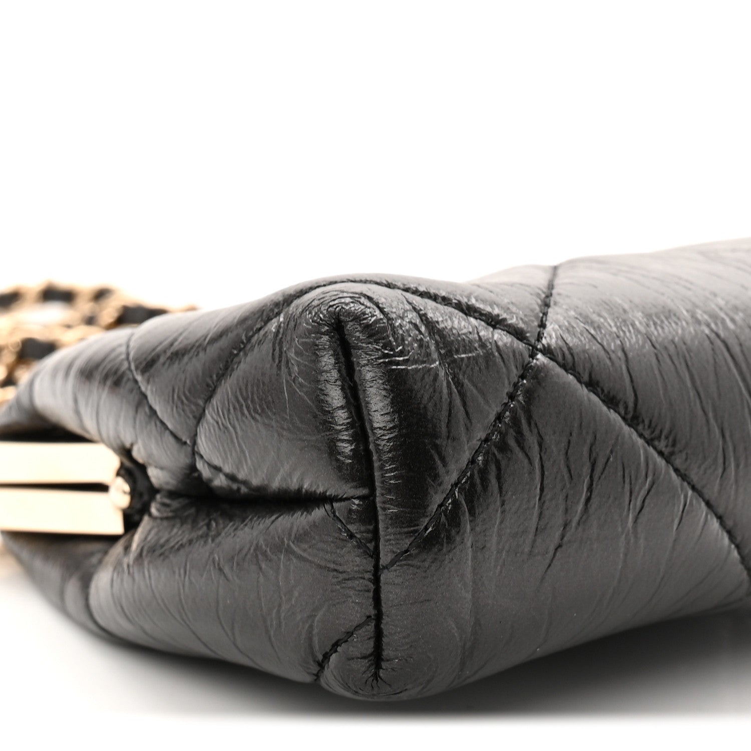 Chanel Shiny Aged Lambskin Quilted Kiss Lock Clutch With Chain Black 9 of 10