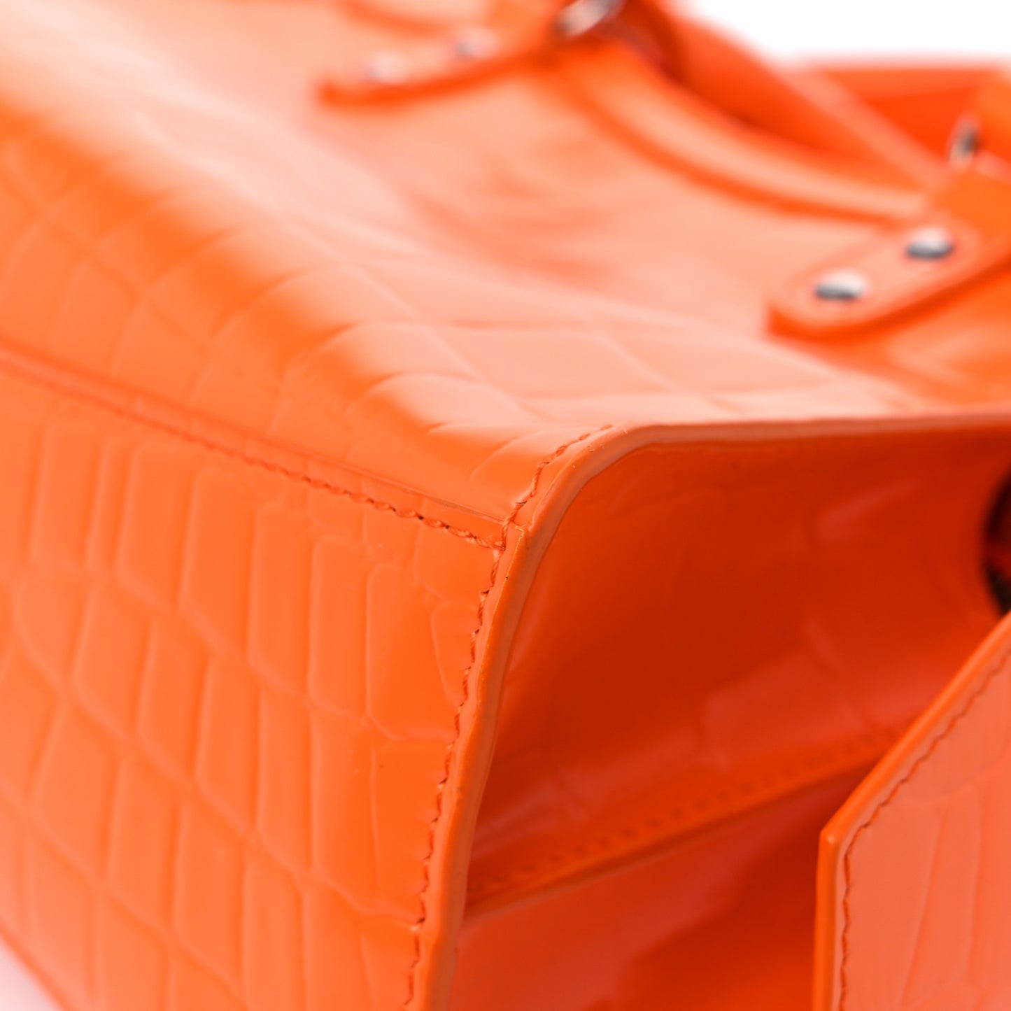 Semi Shiny Calfskin Crocodile Embossed Neo Classic Silver Hardware Mini City Orange