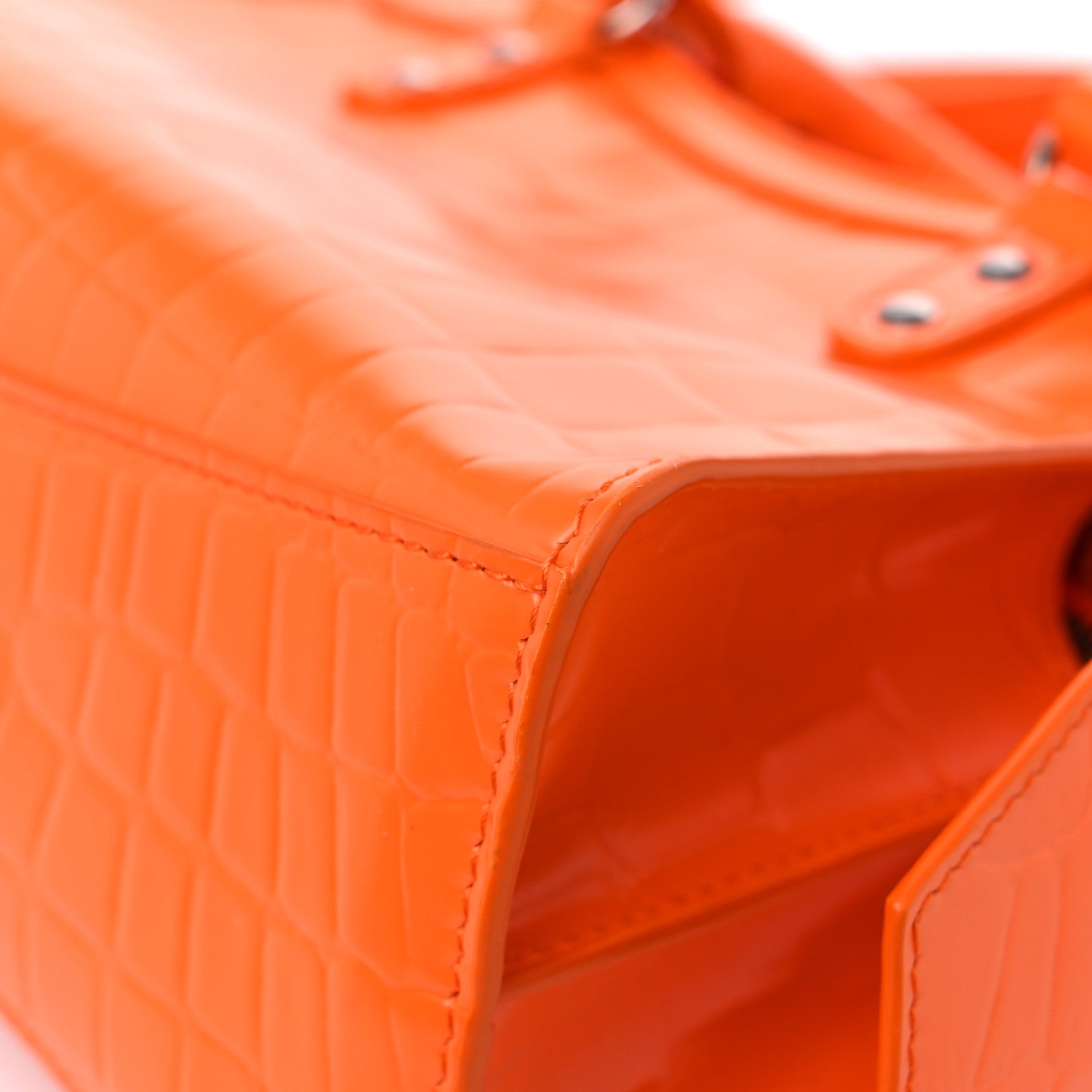 Balenciaga Semi Shiny Calfskin Crocodile Embossed Neo Classic Silver Hardware Mini City Orange 10 of 13