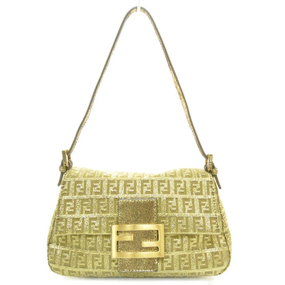 Fendi Metallic Jacquard Zucchino Suede Mini Mama Baguette Peltro Argento Sabbia 1 of 8
