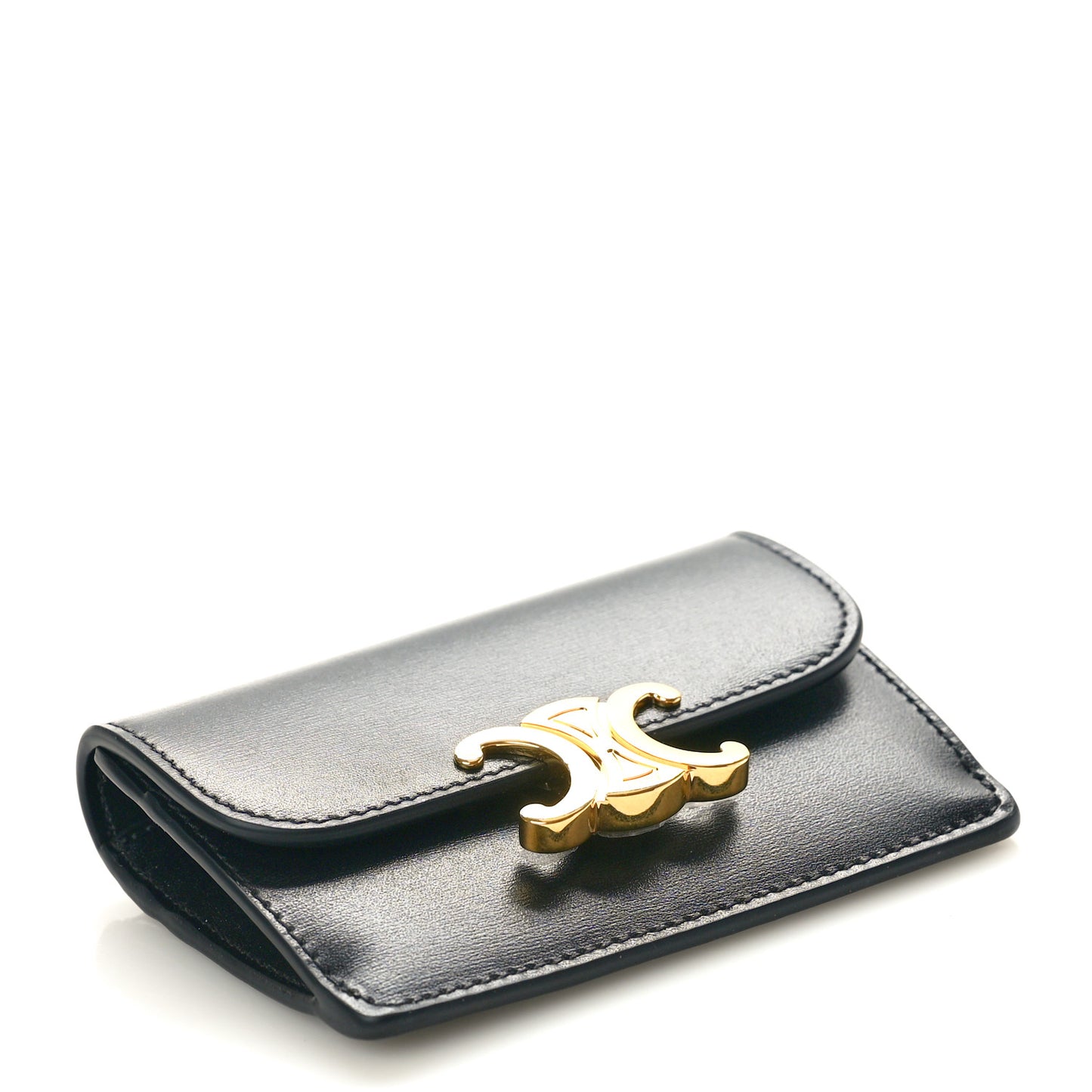 Shiny Smooth Calfskin Triomphe Card Holder Black