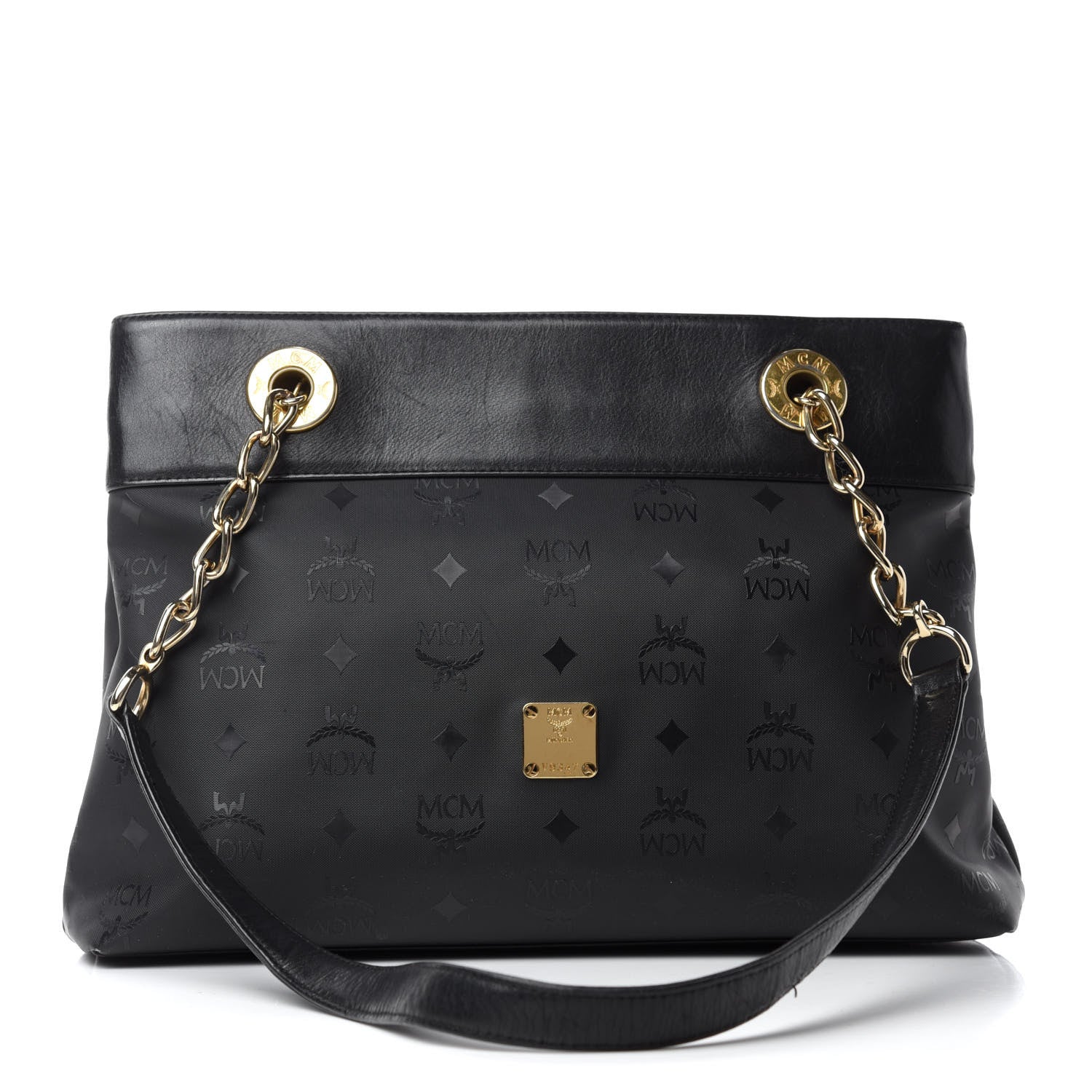 MCM Lambskin Coated Canvas Monogram Chain Tote Black 1 of 14