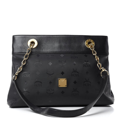 MCM Lambskin Coated Canvas Monogram Chain Tote Black 1 of 14