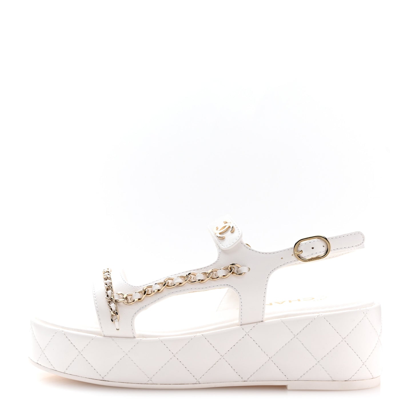 Lambskin Quilted Chain CC Platform Sandals 37.5 White