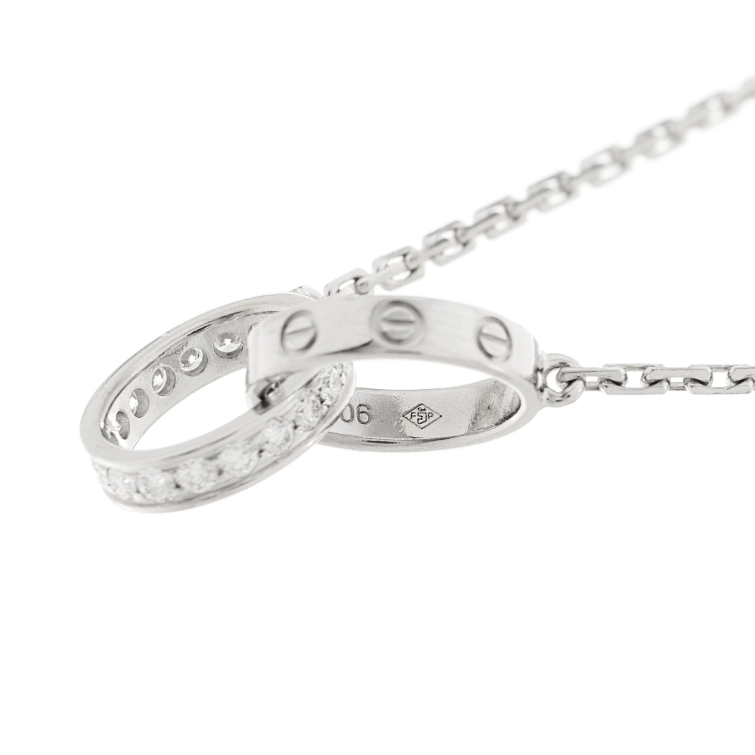 Cartier 18K White Gold Diamond Interlocking LOVE Necklace 8 of 10