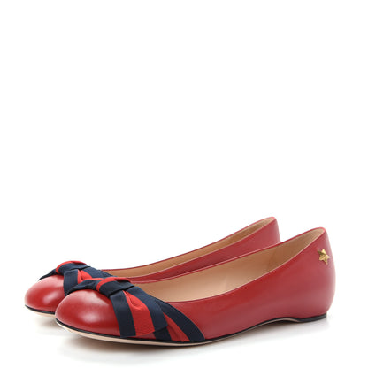 Gucci Calfskin Web Bow Ballerina Flat 36.5 Red 3 of 9