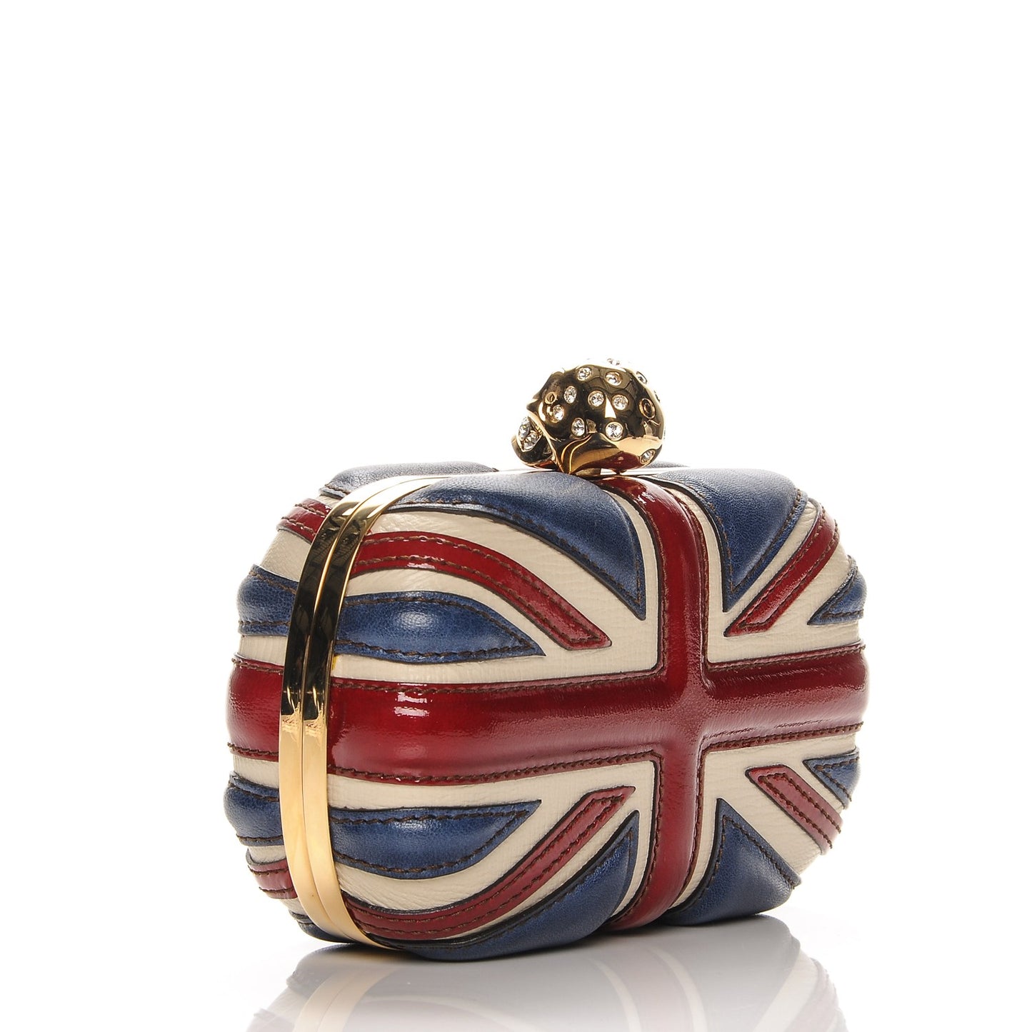 Patent Calfskin Britannia Skull Box Clutch Red Blue