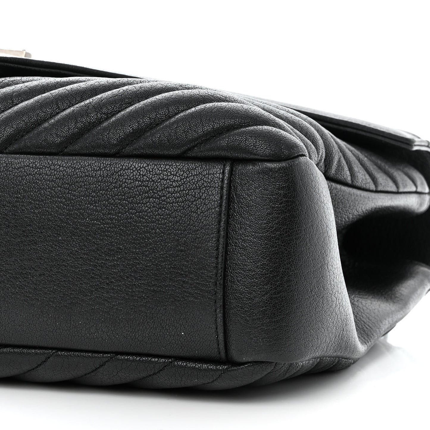 Sheepskin Matelasse Chevron Monogram Large College Satchel Black