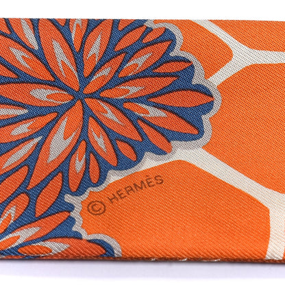 Hermes Silk The Three Graces Twilly Bleu Jean Orange Rouille 3 of 4