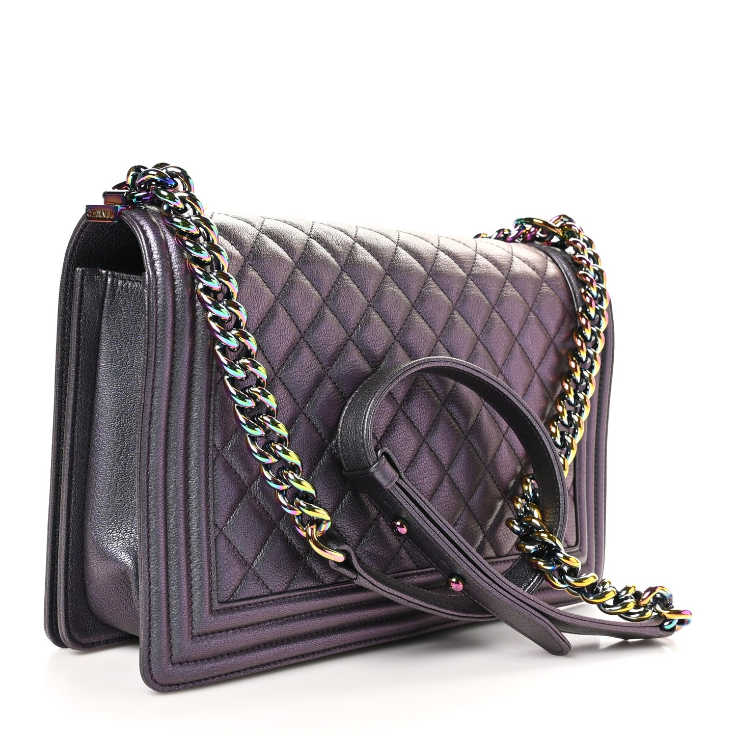 Iridescent Goatskin Quilted New Medium Boy Flap Purple