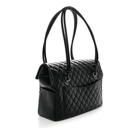 Chanel Calfskin Quilted Large Cambon Flap Black White 3 of 12