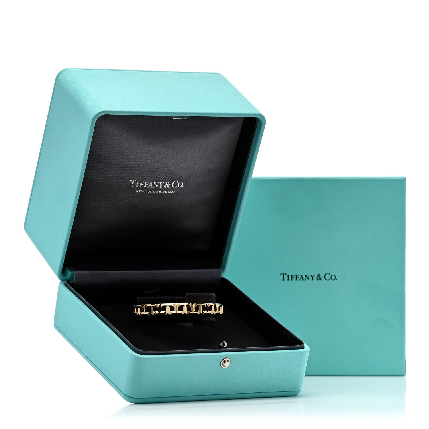 Tiffany 18K Yellow Gold Narrow T True Hinged Bangle Bracelet 5 of 5