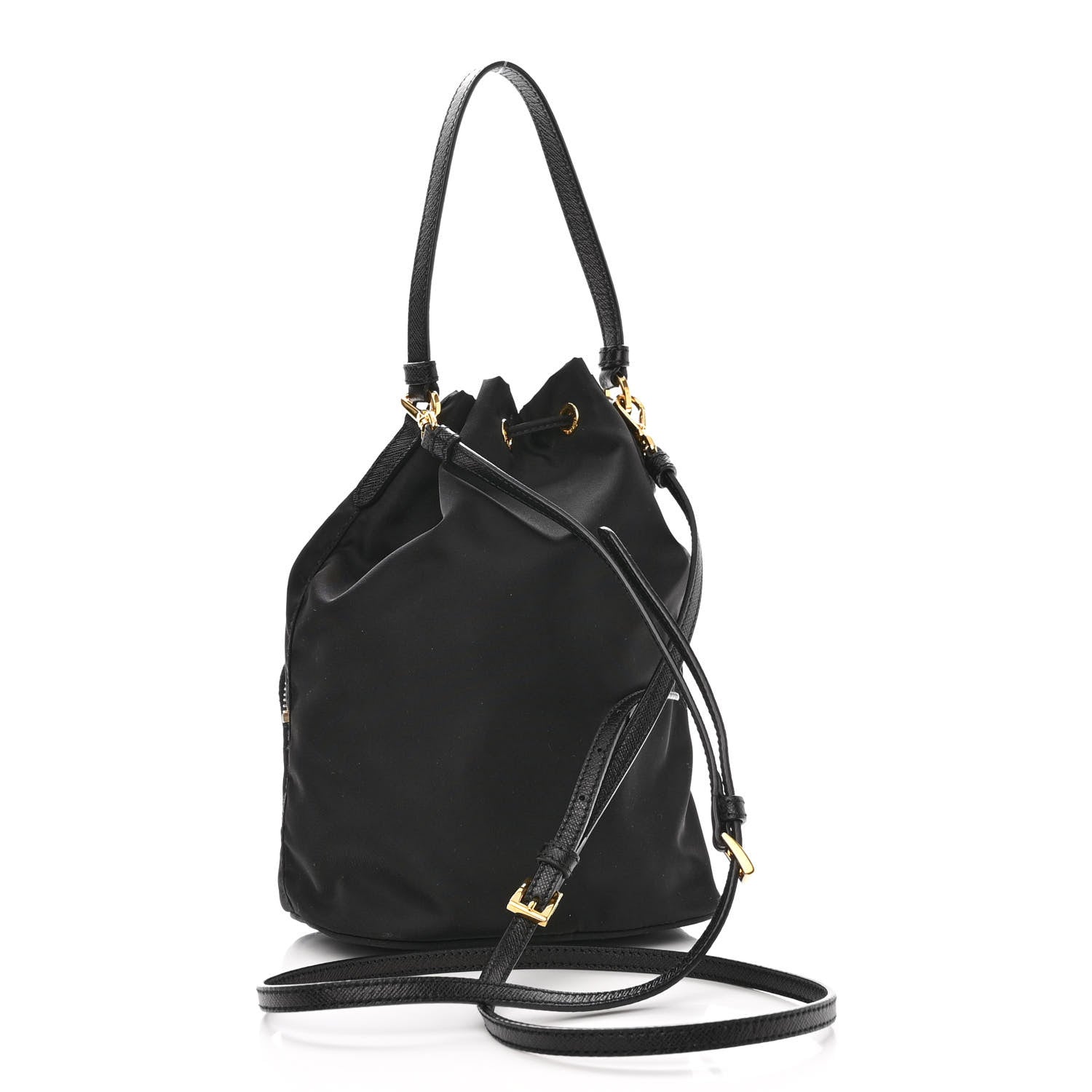 Prada Saffiano Tessuto Nylon Mini Bucket Crossbody Bag Black 3 of 10