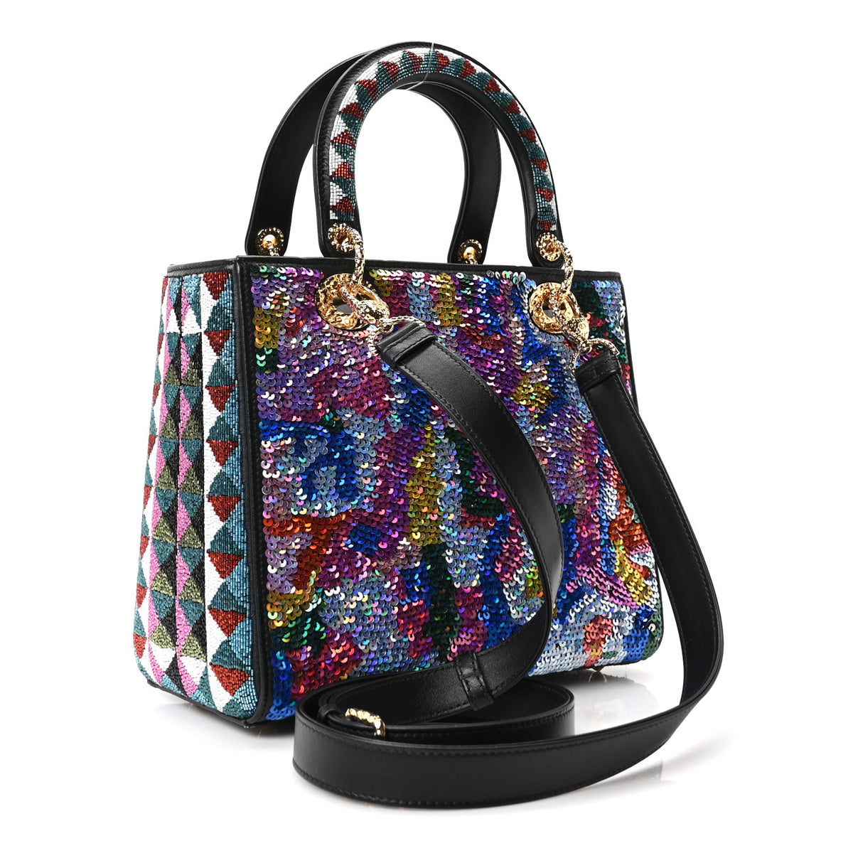Christian Dior X OLGA TITUS Lambskin Sequin Beaded Medium Lady Dior Art Black Multicolor 3 of 10